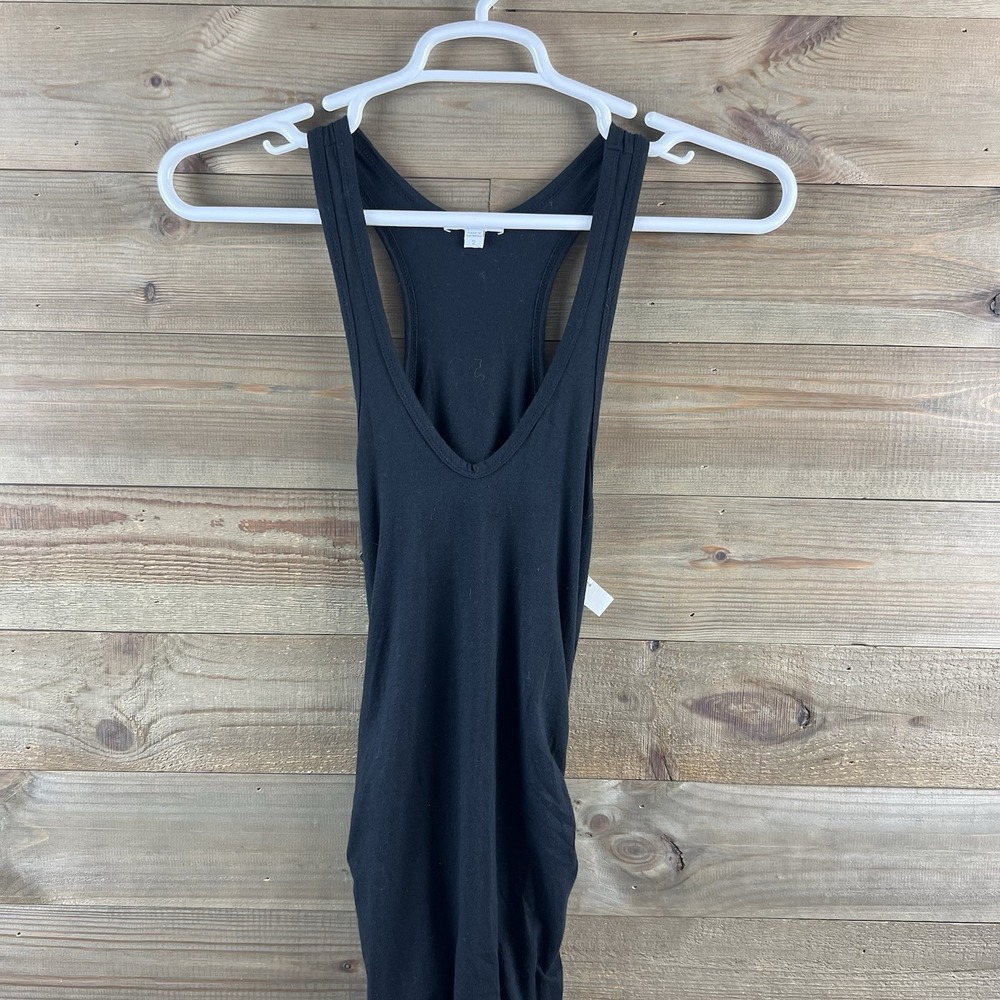 James Perse Standard Womens Dress Sleeveless Ruched Black Minimalist Medium 2 - Picture 2 of 7